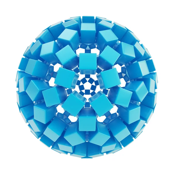 Abstract sphere made of blue glossy cubes — Stock Photo, Image