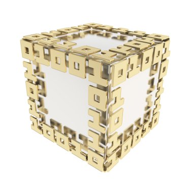 birler ve sıfırlar üzerinde beyaz izole boyutlu küp yapılmış