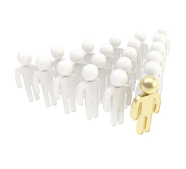 Crowd of symbolic human figures with a leader ahead — Stock Photo, Image