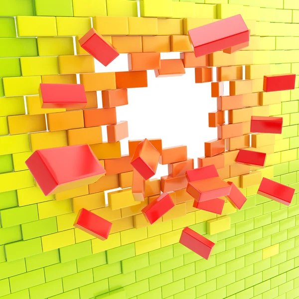 Brick wall broken into pieces background — Stock Photo, Image