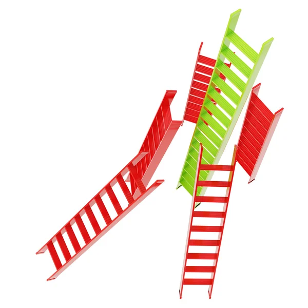 Beyaz izole kırmızı ve yeşil parlak merdivenler — Stok fotoğraf