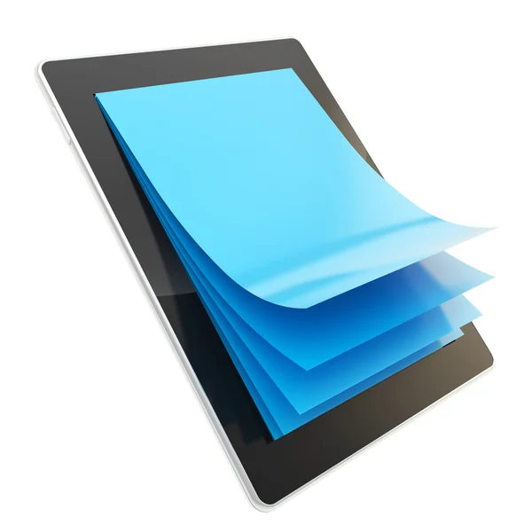 Pad electronic device with paper pages as screen — Stock Photo, Image