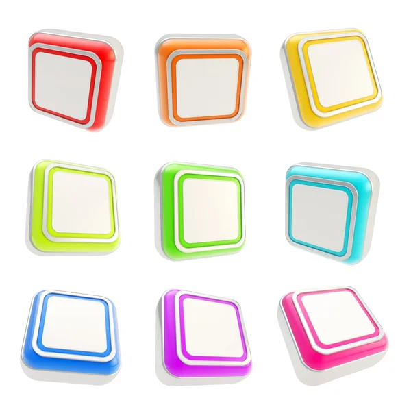 Botões brilhantes quadrados isolados em branco — Fotografia de Stock