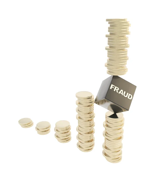 Concepción de riesgo de fraude como pilas de monedas aisladas — Foto de Stock
