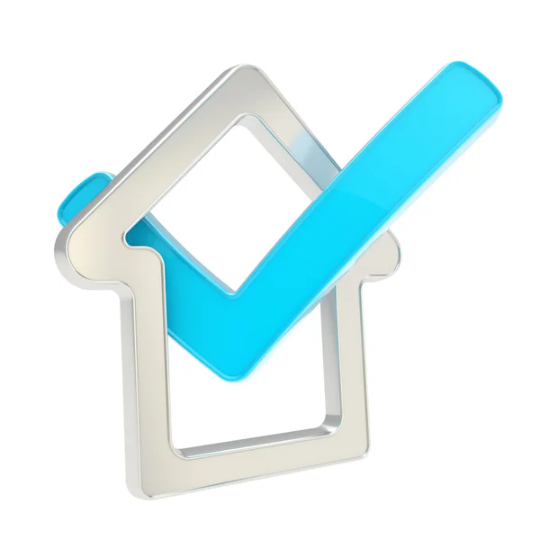 Checked house emblem with yes tick icon inside — Stock Photo, Image