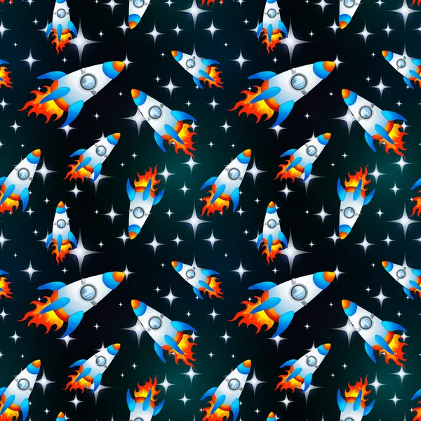 Rocket in space background seamless raster pattern — Stock Photo, Image