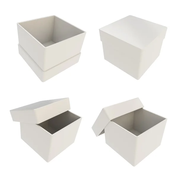 Dizi üzerine beyaz izole dört hediye kutusu — Stok fotoğraf