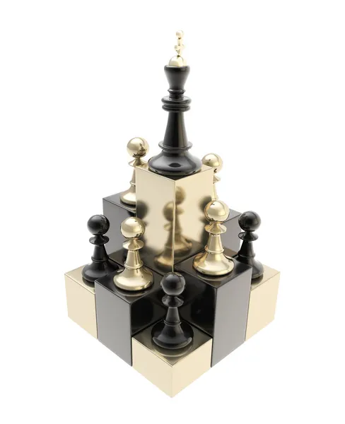 Chess king at the top among multiple pawns isolated — Stock Photo, Image