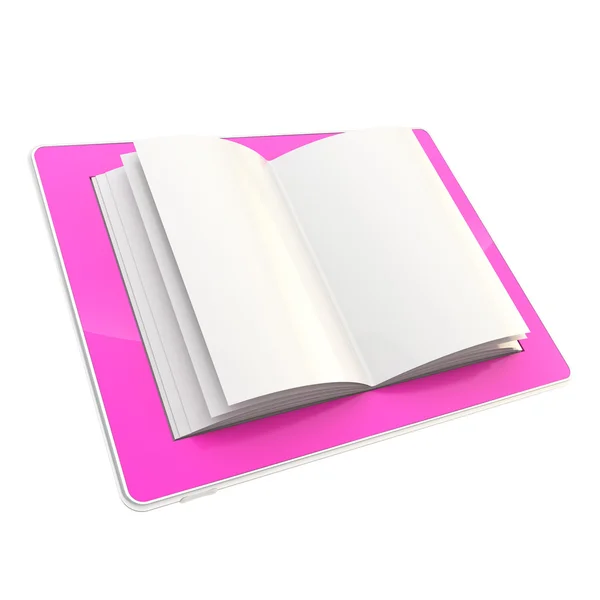 Pad electronic device with paper pages as screen — Stock Photo, Image