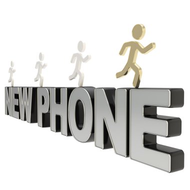 kelimeler yeni telefon üzerinden çalışan insan figürleri