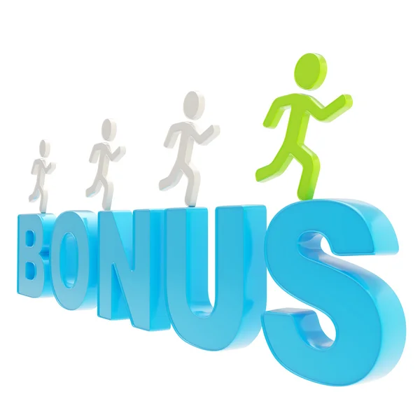 Human running symbolic figures over the word Bonus — Stock Photo, Image