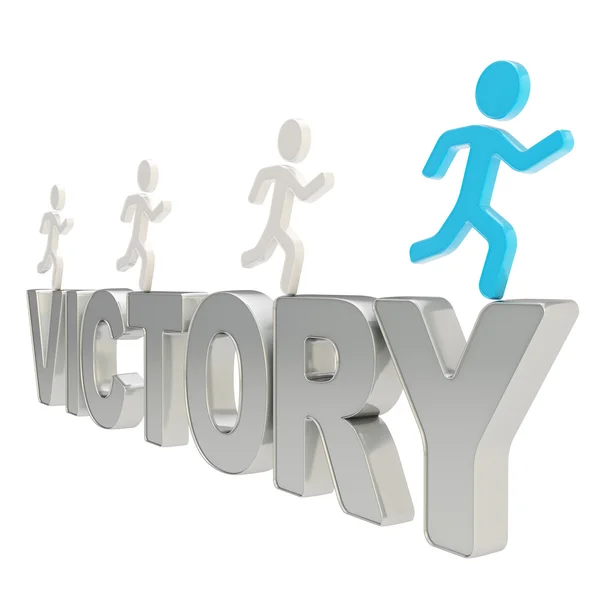 Human running symbolic figures over the word Victory — Stock Photo, Image