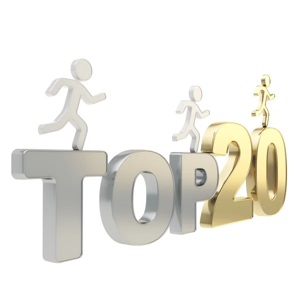 Human running symbolic figures over the words Top Twenty — Stock Photo, Image