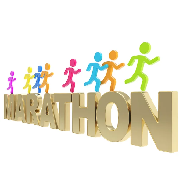 Human running symbolic figures over the word Marathon — Stock Photo, Image