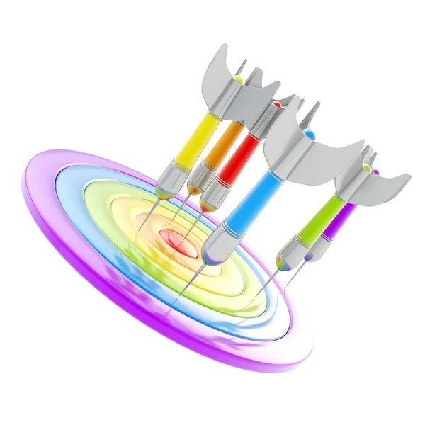 Ziel Ziel glänzende Marke mit Darts isoliert auf weiß — Stockfoto