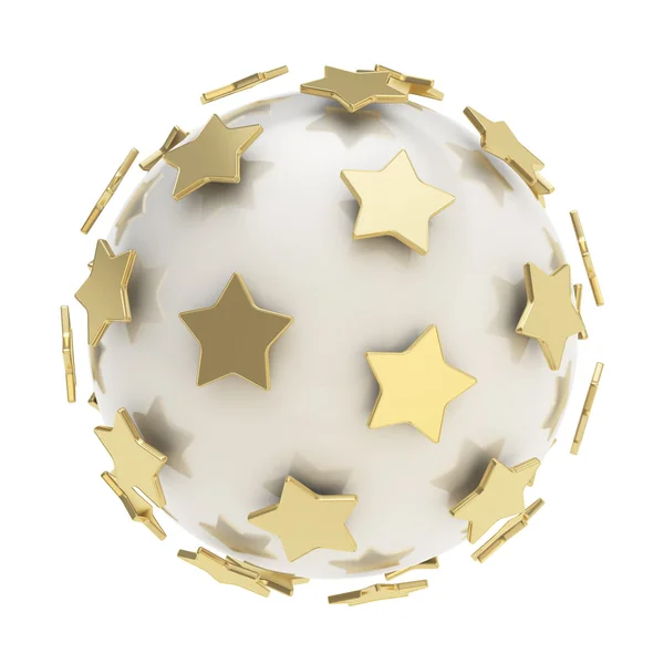 Golden stars around glossy sphere isolated — Stock Photo, Image