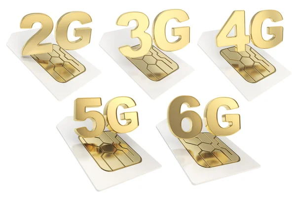2 g、 3g、 4g，5 g、 6 g 电路芯片的 sim 卡 — 图库照片