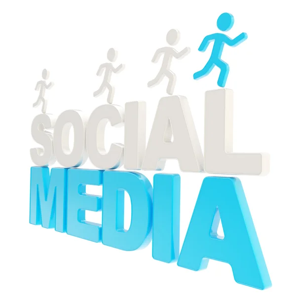 Human running symbolic figures over the words Social Media — Stock Photo, Image