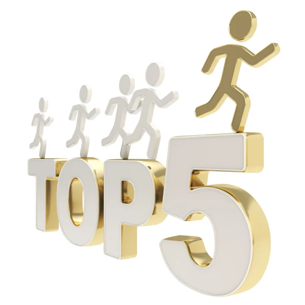 Human running symbolic figures over the words Top Five — Stock Photo, Image