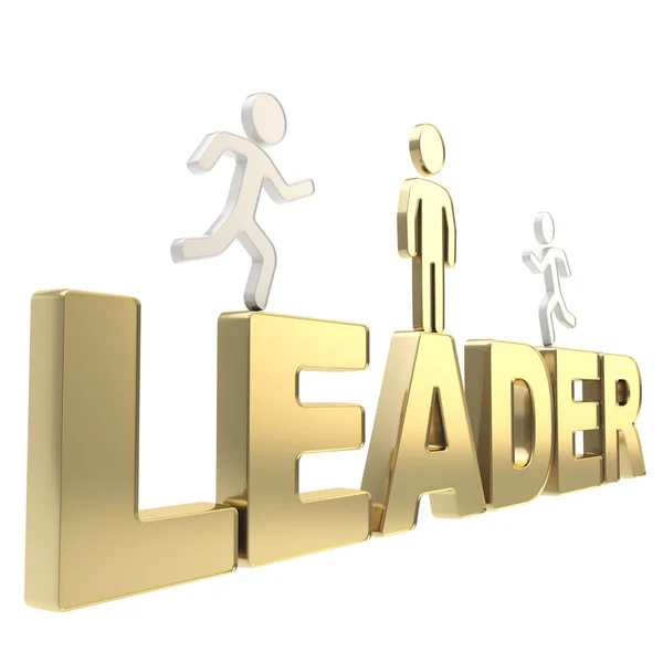 Human running symbolic figures over the word Leader — Stock Photo, Image