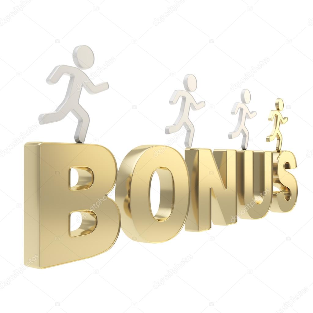 Human running symbolic figures over the word Bonus