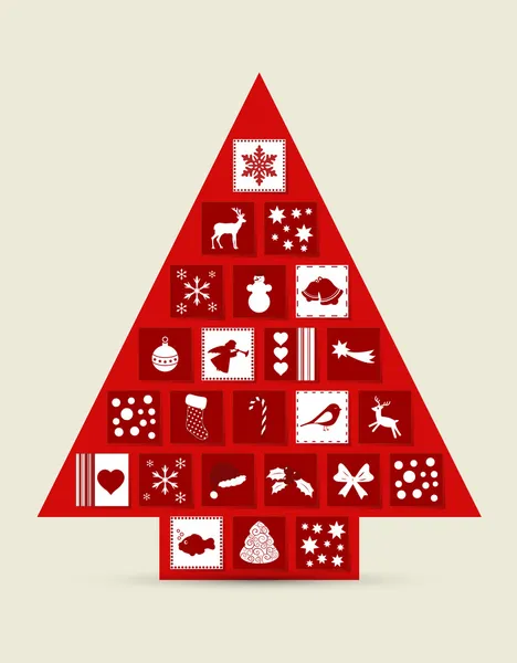 Árbol de Navidad abstracto hecho de cajones con iconos — Archivo Imágenes Vectoriales