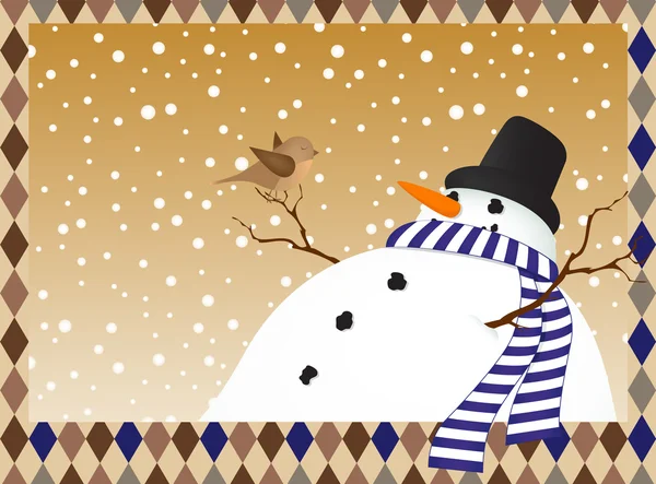 Paysage hivernal avec un bonhomme de neige — Image vectorielle
