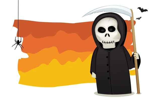 Halloween uitnodigingskaart met dood kostuum figuur met scythe — Stockfoto