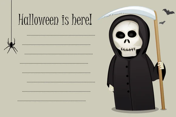 Tarjeta de invitación de Halloween con figura de disfraz de muerte con guadaña — Foto de Stock