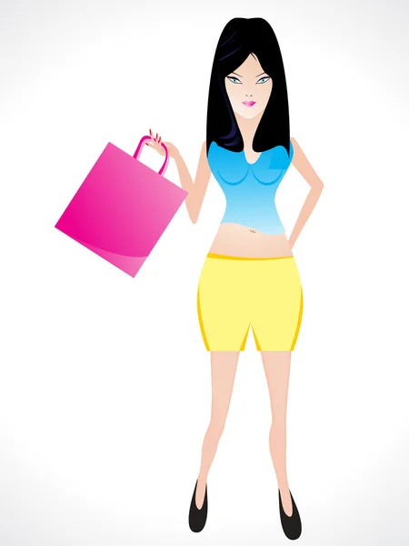 Chica de compras con bolsa de compras — Vector de stock