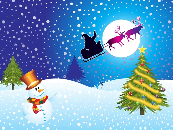 Thème abstrait de nuit de Noël avec bonhomme de neige — Image vectorielle