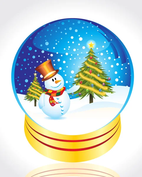 Snow man with christmas tree — Stock Vector