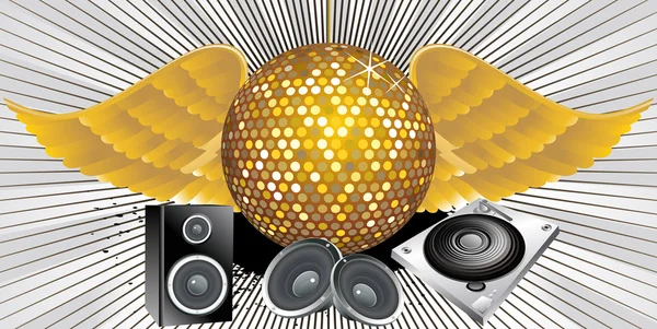 Thème musical abstrait avec boule disco — Image vectorielle