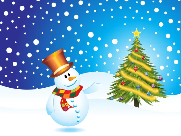 Snow man with christmas tree with ice — Stock Vector