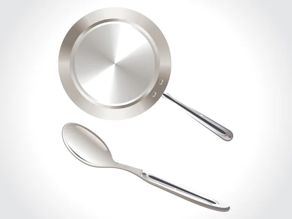 Stainless steel vessel spoon and pan — Stock Illustration Stainless steel vessel spoon and pan Stock Illustration