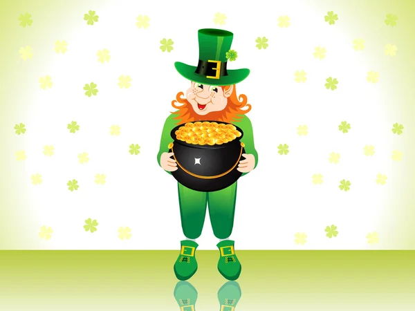 St patricks leprechaun with money pot — Stock Vector