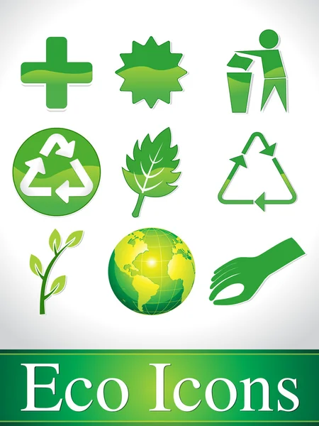 Abstract green glossy eco icons — Stock Vector