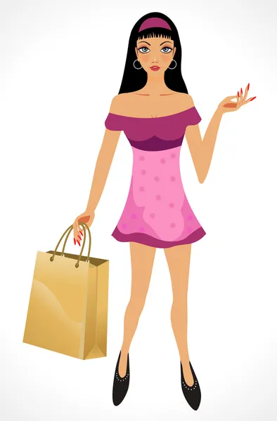 Shopping Girl mit Einkaufstasche — Stockvektor