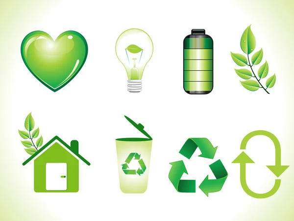 Abstract shiny green eco icons set — Stock Vector