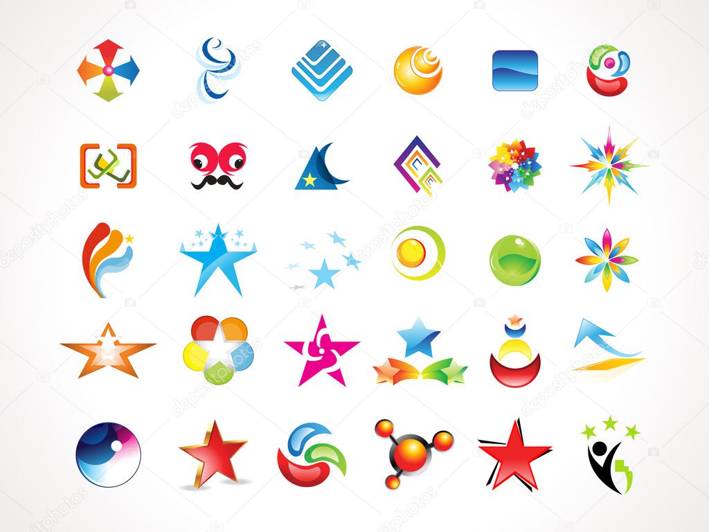 Abstract multiple colorful shiny icons set vector illustration