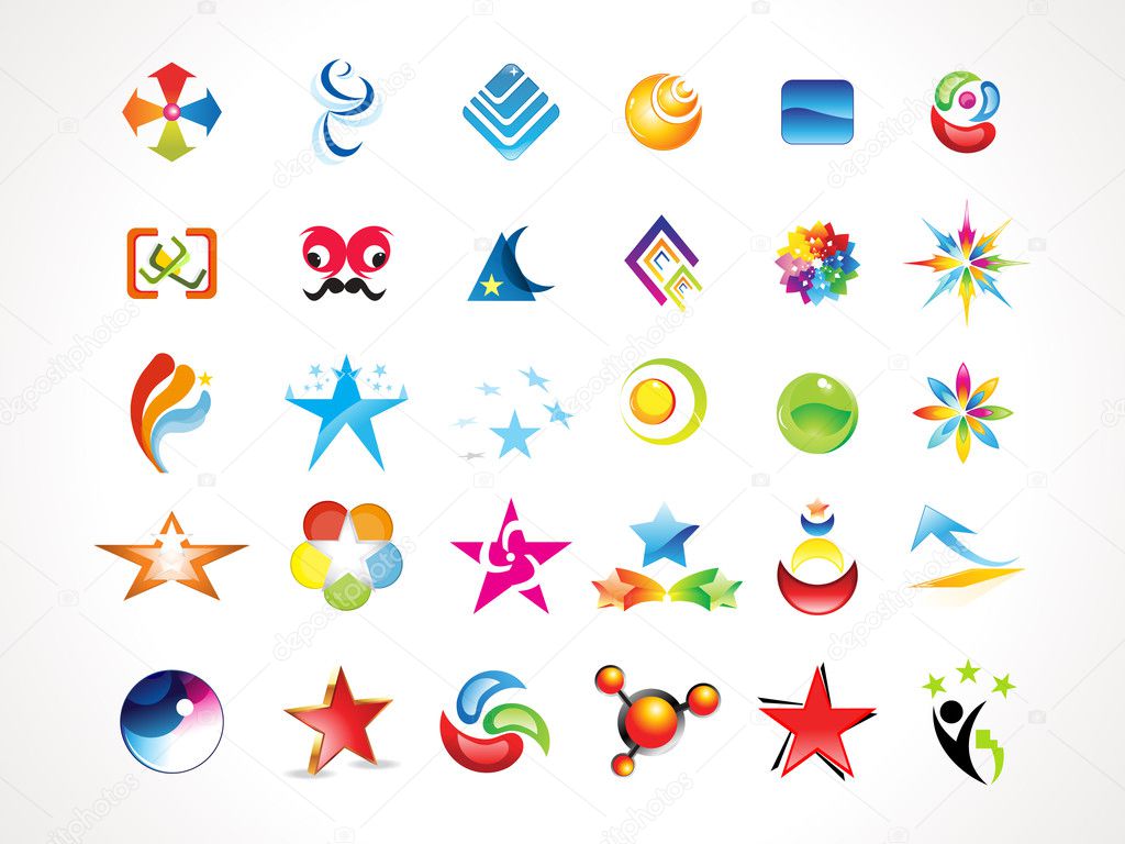 abstract multiple colorful shiny icons set