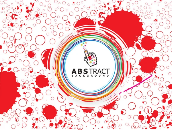 Abstrakt röd grungy spash bakgrund med rainbow cirklar — Stock vektor
