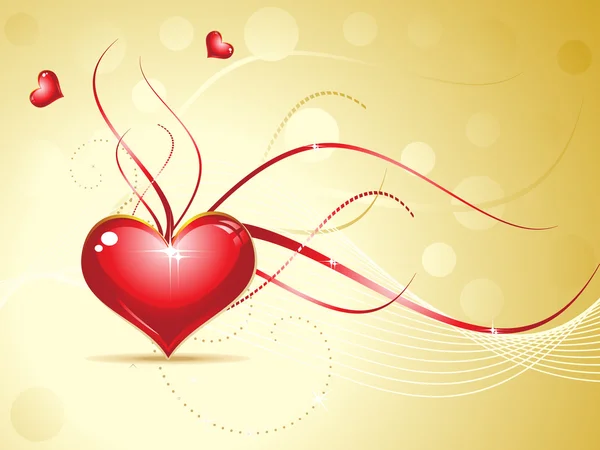 Astratto cuore rosso lucido su sfondo dorato — Vettoriale Stock