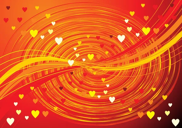 Fondo de onda naranja abstracta con corazones — Vector de stock