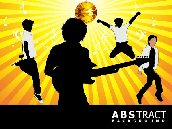 Abstract musical party dancers and playing guitar — Stock Vector