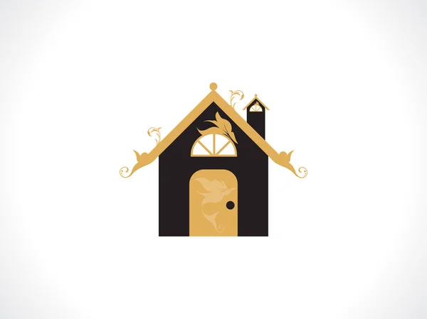 Abstraktní zlatým květinovým domů ikona — Stockový vektor
