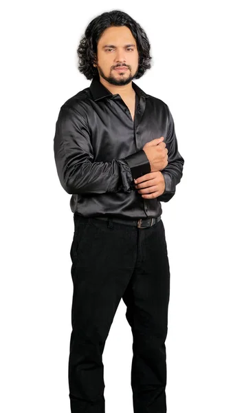 Yound Indian Man Wearing Black Shirt Front Pose — Stock fotografie