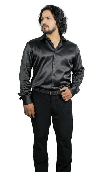 Young Indian Man Wearing Black Shirt Side Pose — Photo