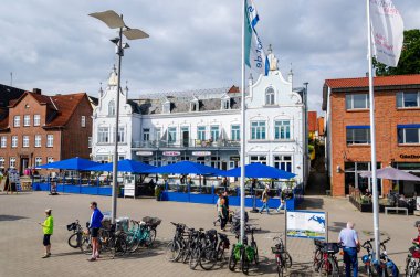 Kappeln, Almanya - 07 Eylül 2021: Liman ve Kappeln şehri