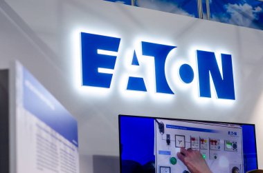 Kyiv, Ukrayna - 20 Ekim 2021: EATON Elektrik ve Endüstriyel Sergi Standı
